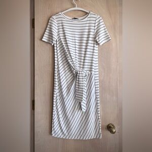 Lafayette 148 NY Striped Tie Detail T-Shirt Dress Black White XS